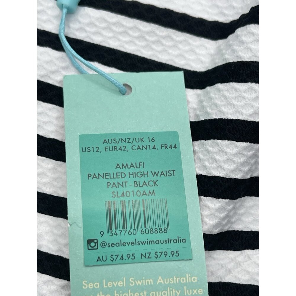 Sea Level Swim Bikini Bottom‎ Womens Size 12 White Black Striped Panelled High - Picture 2 of 6
